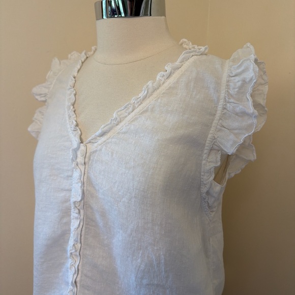 Outerknown White Linen Sleeveless Ruffle Tank S - Picture 2 of 7